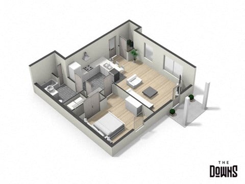 Floor plan for 1 bed, 1 bath, 745 sqft